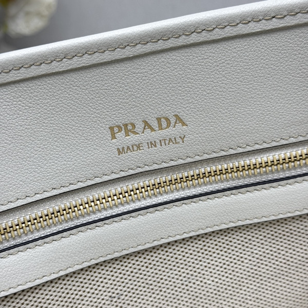 Pra*a medium linen blend and leather tote bag - 35*22.5*18cm