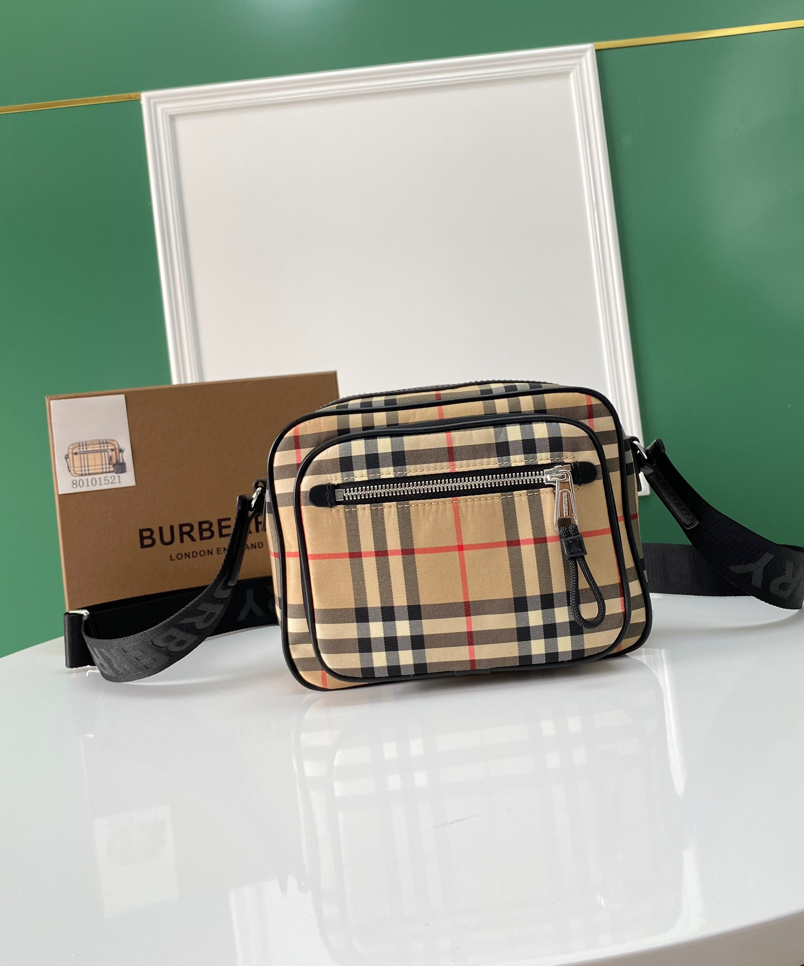 B**rry vintage check and leather crossbody bag