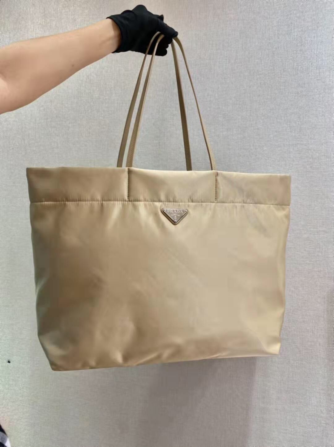 Pra*a re-nylon and saffiano leather tote bag