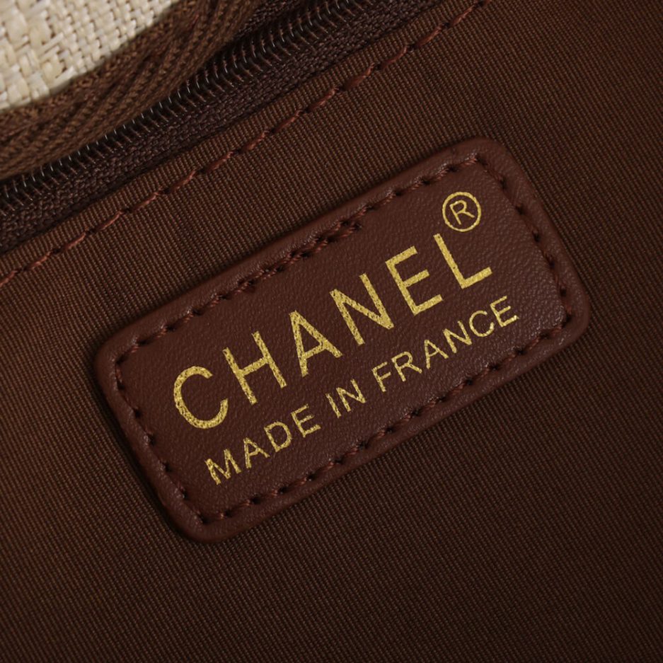 Ch*el woven straw raffia striped medium deauville tote