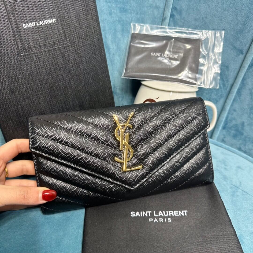 YSL CASSANDRE MATELASSÉ LARGE FLAP WALLET IN GRAIN DE POUDRE LEATHER