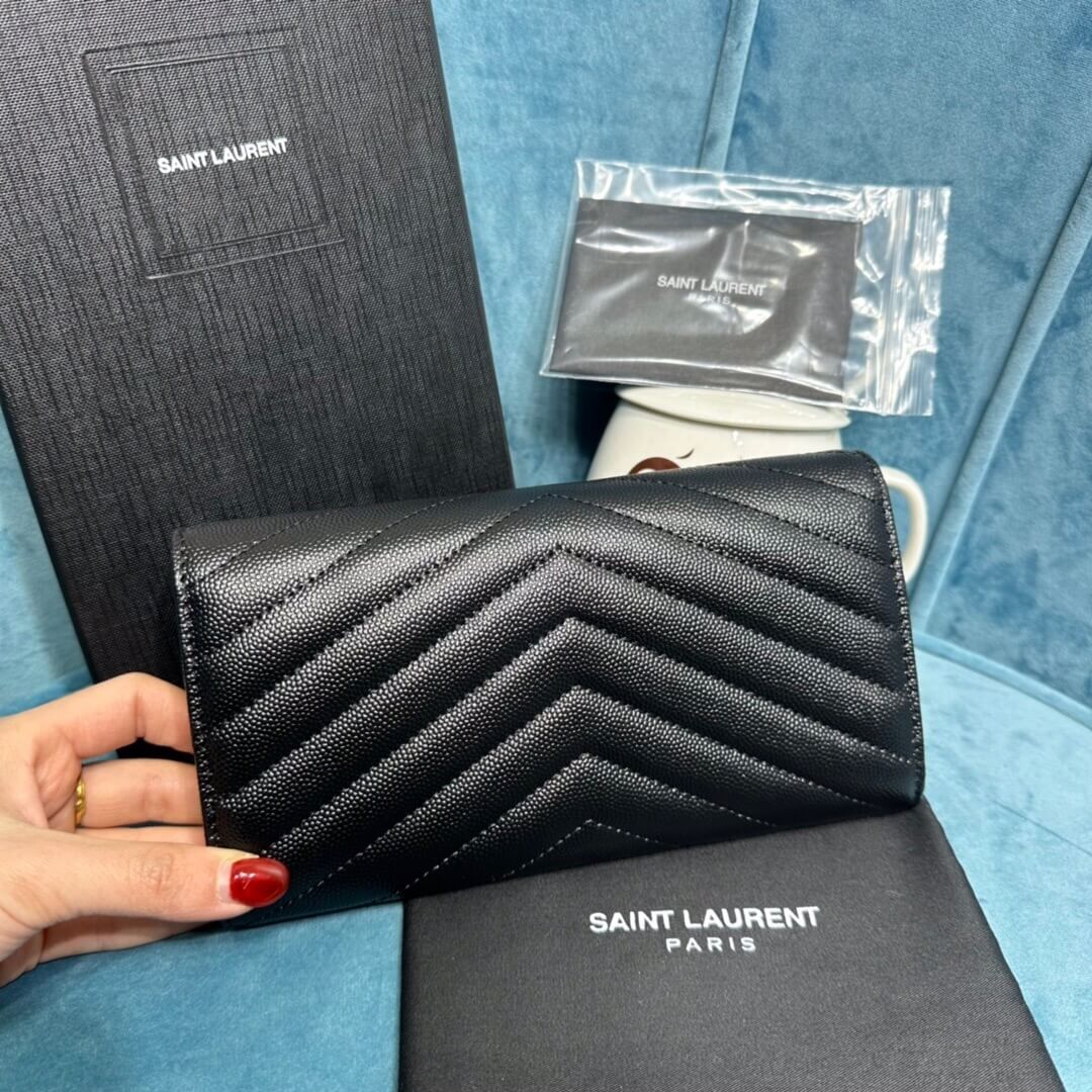 YSL CASSANDRE MATELASSÉ LARGE FLAP WALLET IN GRAIN DE POUDRE LEATHER
