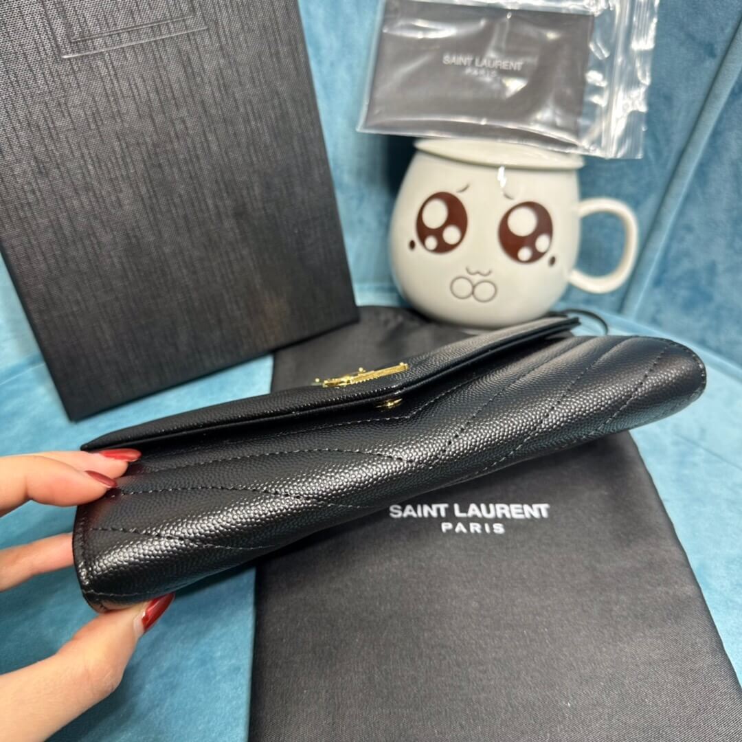 YSL CASSANDRE MATELASSÉ LARGE FLAP WALLET IN GRAIN DE POUDRE LEATHER