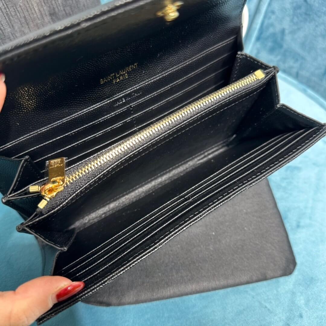 YSL CASSANDRE MATELASSÉ LARGE FLAP WALLET IN GRAIN DE POUDRE LEATHER